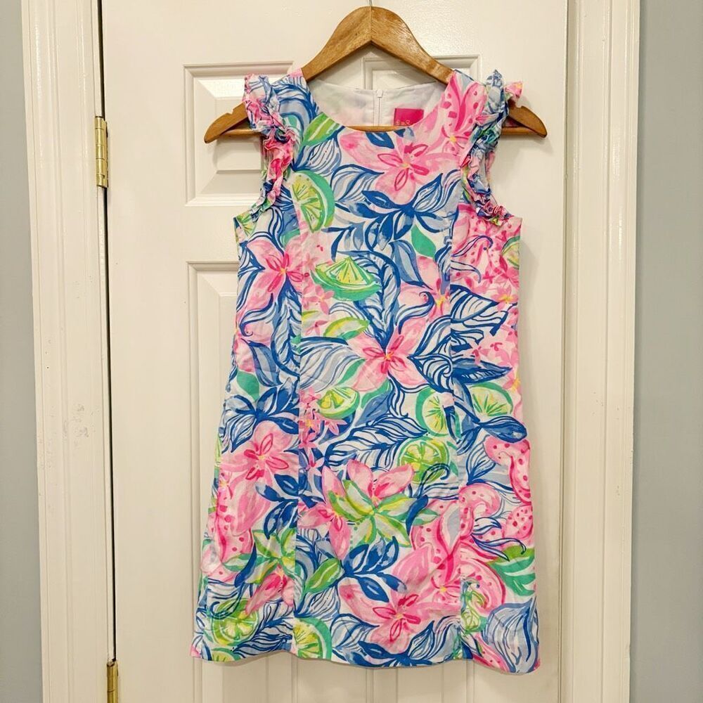 Lilly Pulitzer Mini Steffi Shift Dress Floral Size 14 100% Cotton